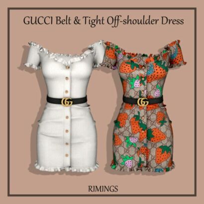 Belt &Amp; Tight Off-Shoulder Dress At Rimings Sims 4 CC