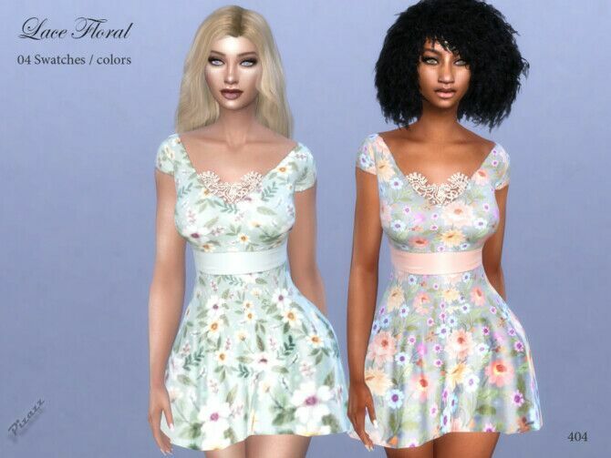 Lace Floral Dress By Pizazz Sims 4 CC