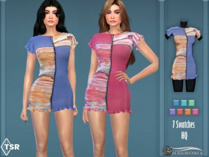 Marble Contrast Seam Block Dress By Harmonia Sims 4 CC