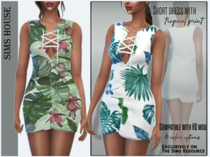 Short Dress With Tropical Print By Sims House