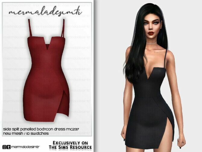 Side Split Panalled Bodycon Dress Mc237 By Mermaladesimtr Sims 4 CC