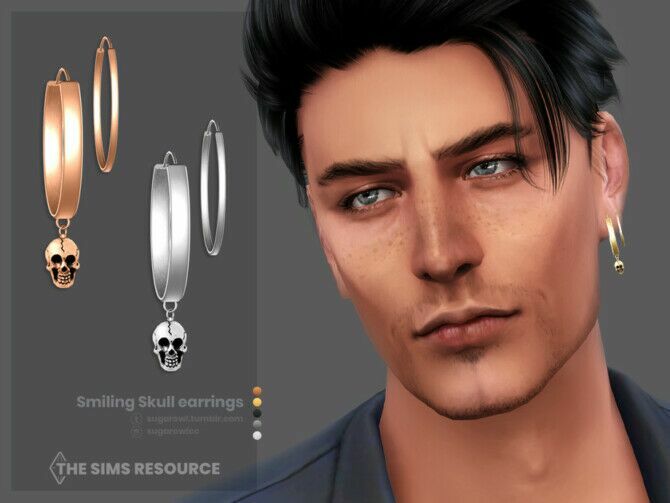 Smiling Skull Earrings Left By Sugar Owl Sims 4 CC