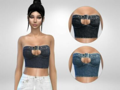 Strapless Denim Top By Puresim Sims 4 CC