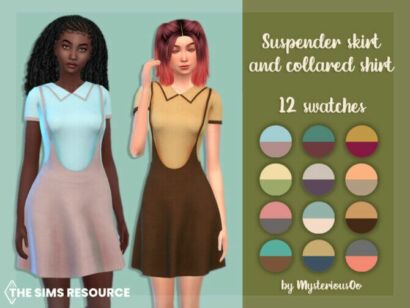 Suspender Skirt And Collared Shirt By Mysteriousoo Sims 4 CC