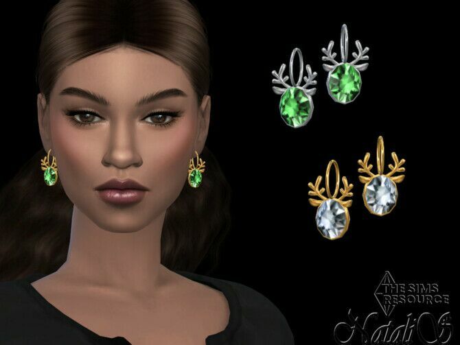 Christmas Crystal Reindeer Earrings By Natalis Sims 4 CC