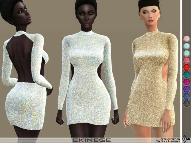 Open-Back Sequin Mini Dress By Ekinege Sims 4 CC