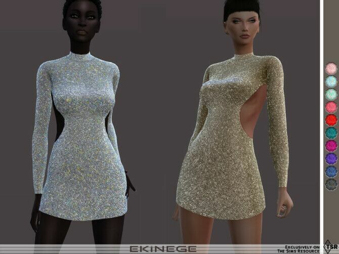 sims 4 cc open back sequin mini dress by ekinege 2