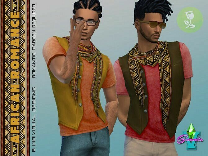 African Vest & T-Shirt With Scarf By Simmiev Sims 4 CC