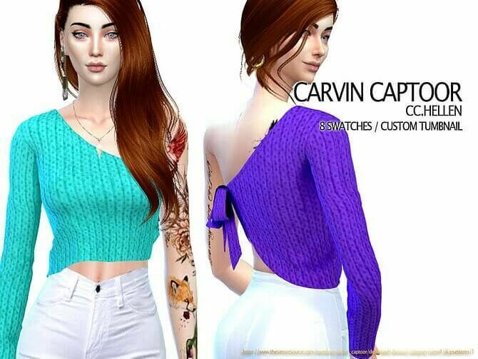 Asymmetrical Cropped Pullover Hellen By CC Sims 4 CC