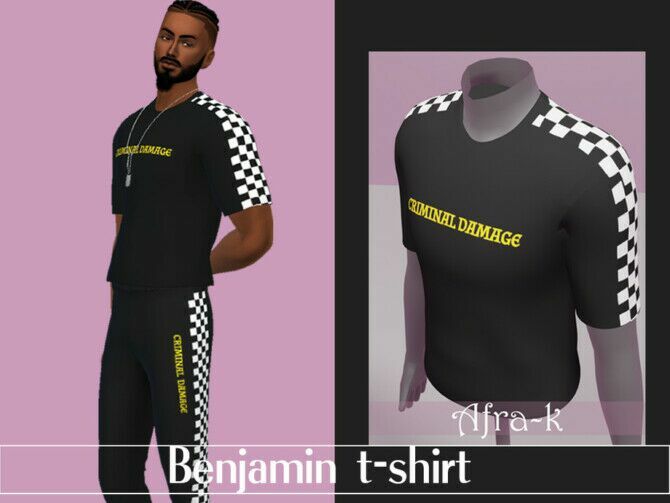 Benjamin T-Shirt With Checkerboard Stripe By Akaysims Sims 4 CC