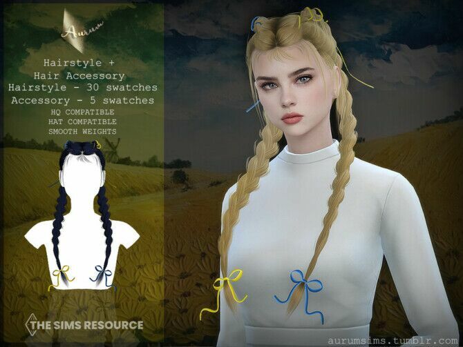 Bluesky – Hairstyle And Hair Accessory Set By Aurummusik Sims 4 CC