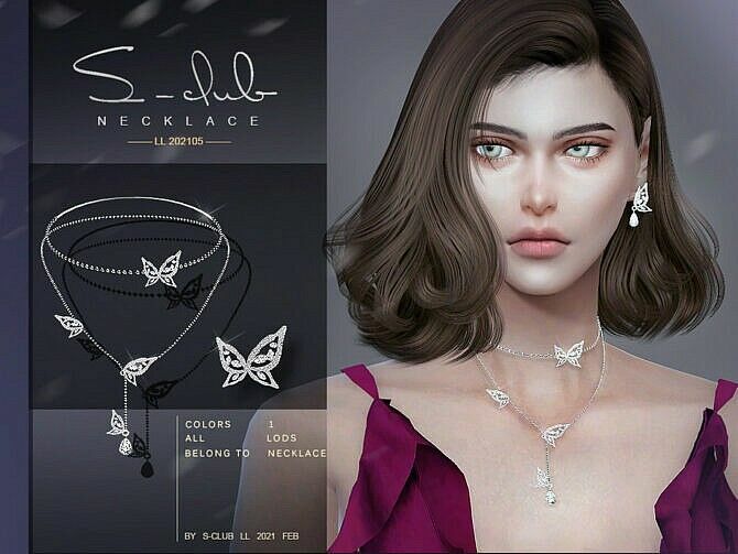 Butterfly Necklace 202105 By S-Club Ll Sims 4 CC