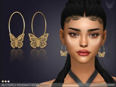 Butterfly Pendant Hoop Earrings By Feyona Sims 4 CC