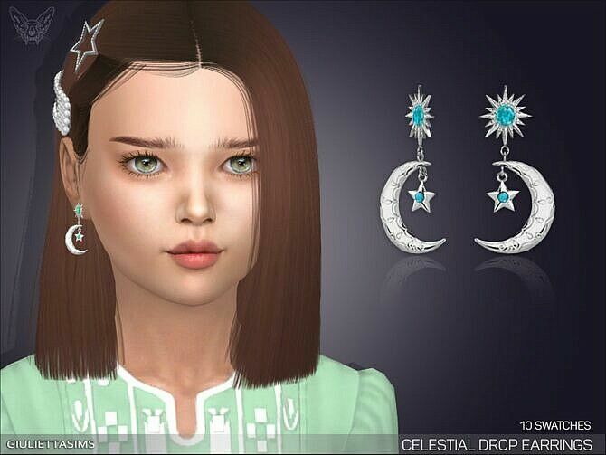 Celestial Drop Earrings For Kids By Feyona Sims 4 CC