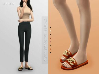 Chain Trim LOW Heeled Sandals 01 By Jius Sims 4 CC