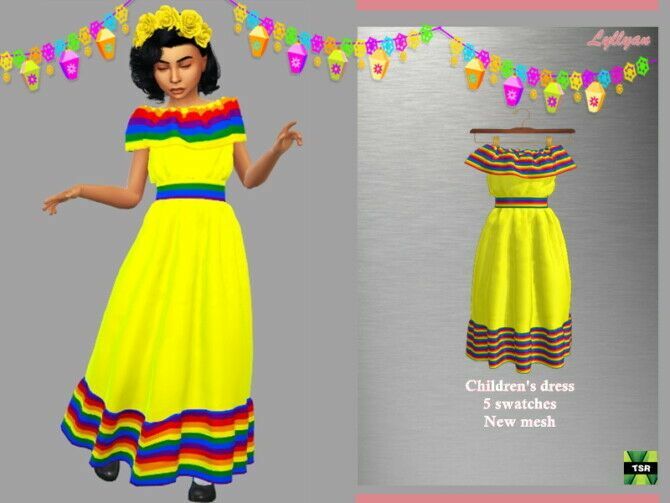 Child Dress Cinco De Mayo By Lyllyan Sims 4 CC