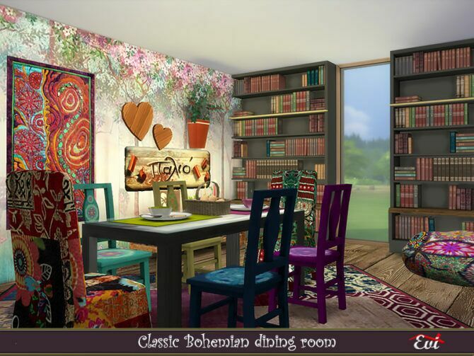 sims 4 cc classic bohemian dining room by evi 2