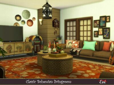 Classic Bohemian Livingroom By EVI Sims 4 CC