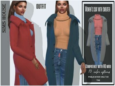 Coat With Sweater And Jeans Outfit By Sims House Sims 4 CC