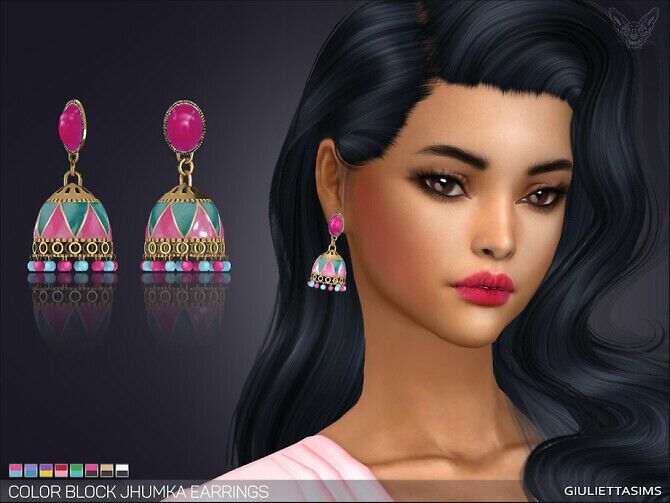 Color Block Jhumka Earrings By Feyona Sims 4 CC