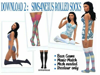 Cuffed Socks & Rolled Thigh High Socks At Sims4Sue