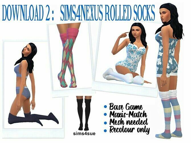 Cuffed Socks & Rolled Thigh High Socks At Sims4Sue Sims 4 CC