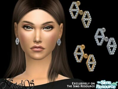 Diamond Hexagon Stud Earrings By Natalis Sims 4 CC