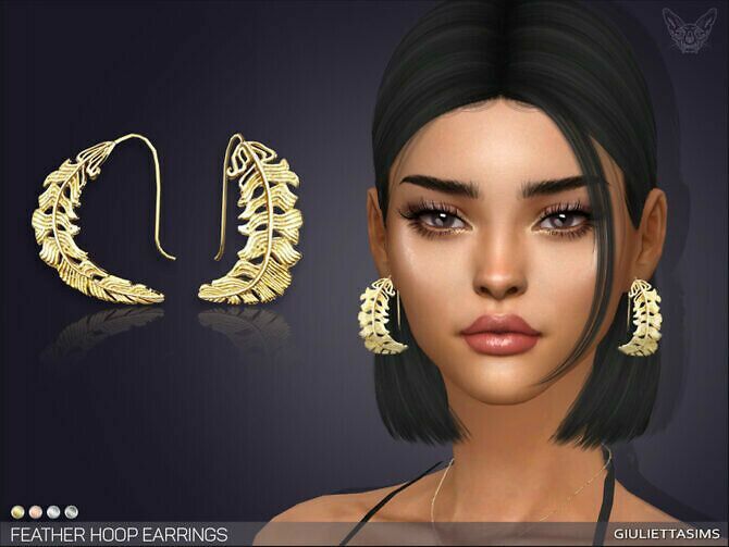 Feather Hoop Earrings By Feyona Sims 4 CC