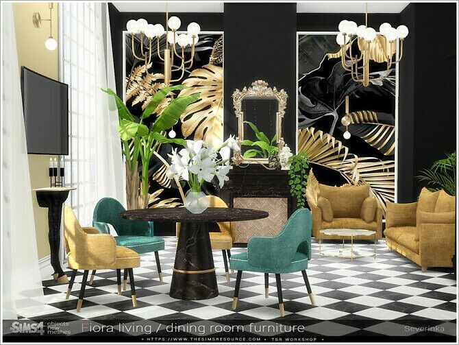 sims 4 cc fiora living dining room furniture by severinka 2