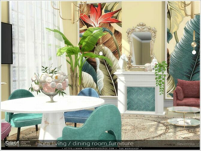 sims 4 cc fiora living dining room furniture by severinka 3