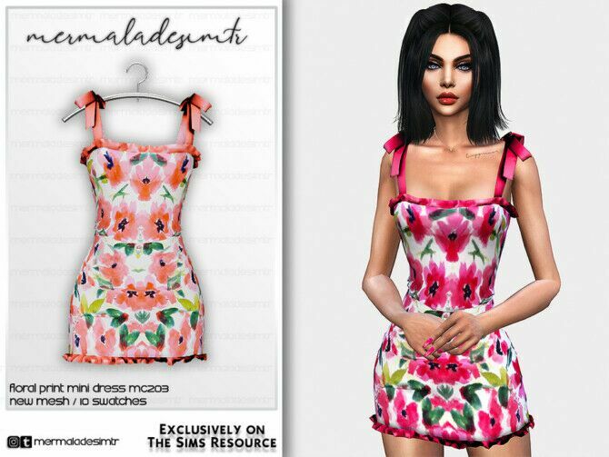 Floral Print Mini Dress Mc203 By Mermaladesimtr Sims 4 CC