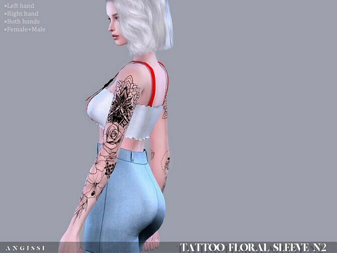 Floral Sleeve N2 Tattoo By Angissi Sims 4 CC