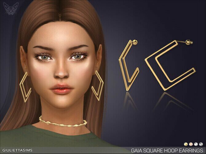 Gaia Square Hoop Earrings By Feyona Sims 4 CC