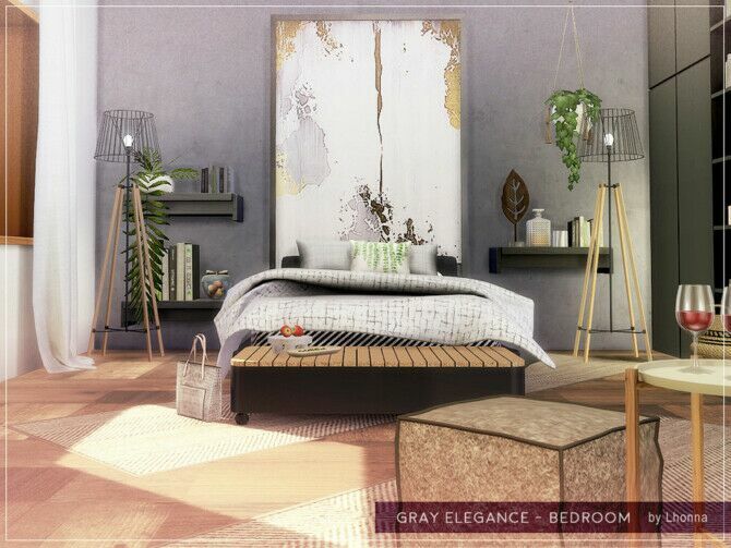 sims 4 cc gray elegance bedroom by lhonna 2