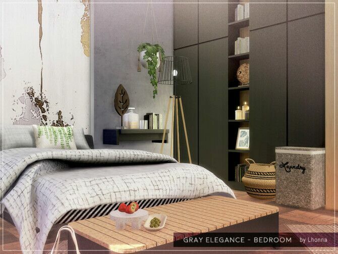 sims 4 cc gray elegance bedroom by lhonna 4