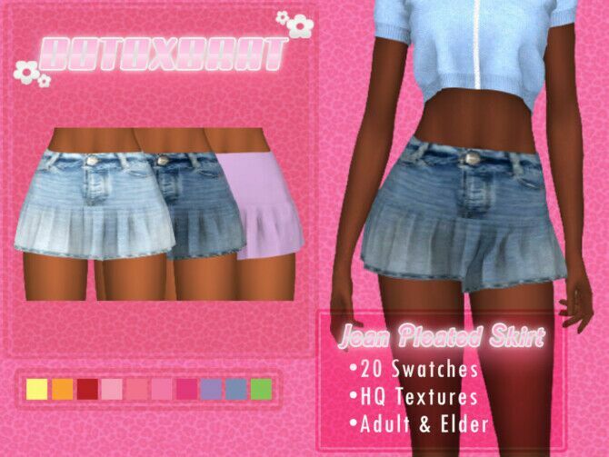 Jean Pleated Skirt By B0T0Xbrat Sims 4 CC