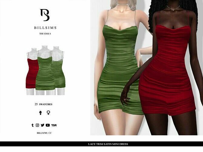 Lace Trim Satin Mini Dress By Bill Sims Sims 4 CC