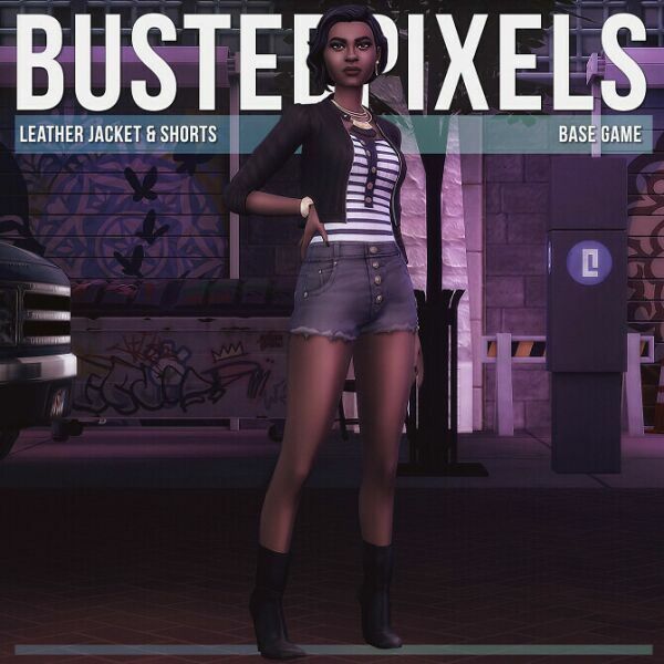 Leather Jacket & Shorts At Busted Pixels Sims 4 CC