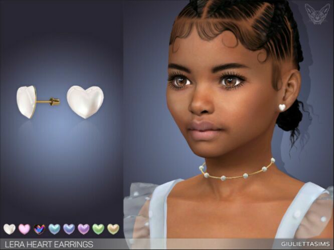 Lera Heart Earrings For Kids By Feyona Sims 4 CC