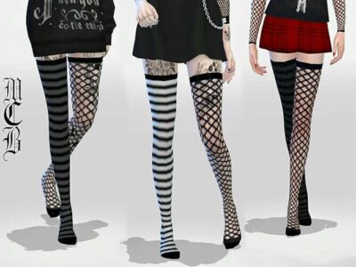 Long Over Knee Stripe And Fishnet Socks By Maruchanbe