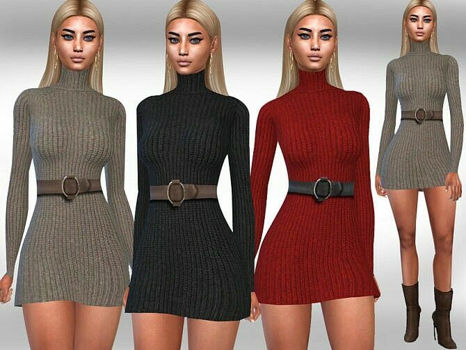 Long Sleeve Winter Dress With Belt By Saliwa Sims 4 CC