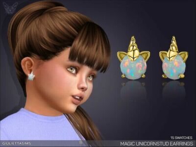 Magic Unicorn Stud Earrings For Toddlers By Feyona Sims 4 CC