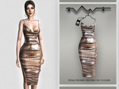 Metallic Midi Dress BD396 By Busra-Tr Sims 4 CC