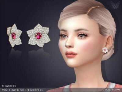 MIA Flower Stud Earrings By Feyona Sims 4 CC