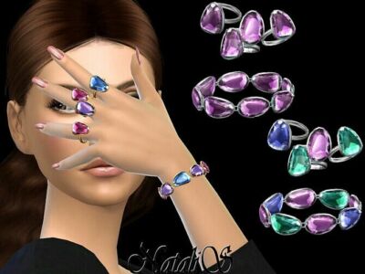 Mixed Color Gems Bracelet + Rings SET By Natalis Sims 4 CC