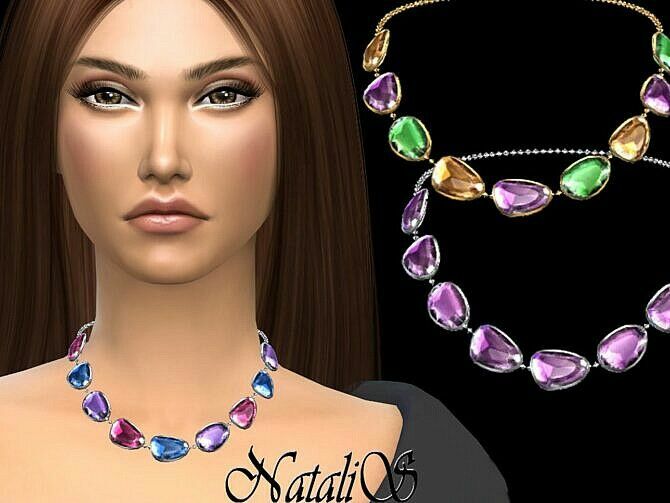 Mixed Color Gems Necklace By Natalis Sims 4 CC