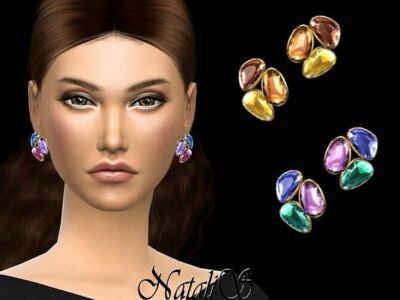 Mixed Color Gems Stud Earrings By Natalis Sims 4 CC