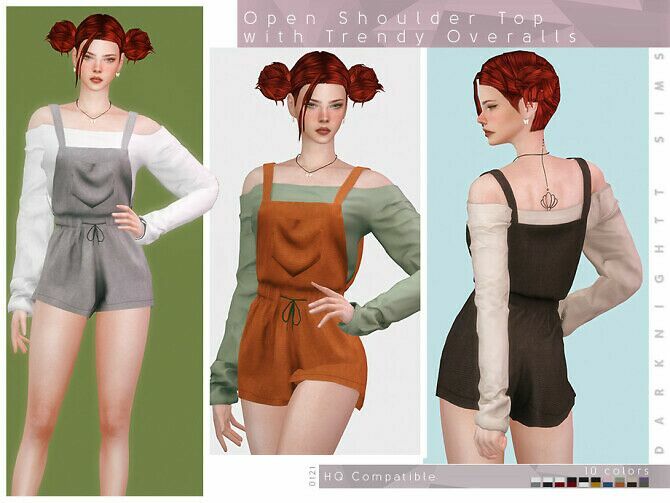 Open Shoulder TOP With Trendy Overalls By Darknightt Sims 4 CC