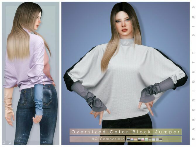 Oversized Color Block Jumper By Darknightt Sims 4 CC