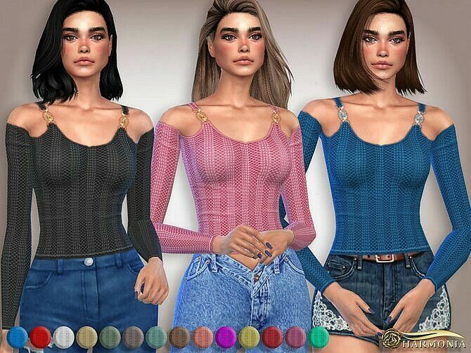 Patterned Knit TOP With Metal Accent By Harmonia Sims 4 CC